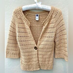 GAP Cream Open-Knit Button Cardigan